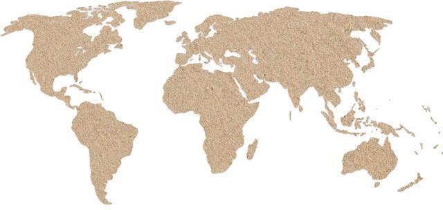 Image of world map using sand